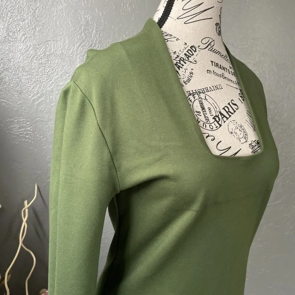 Kate Spade Saturday Dress S Small Green Pullover Stretch Sheath Long Sleeve